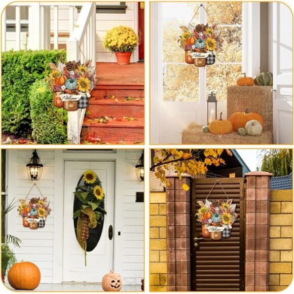 Welcome Fall Door Decorations Thanksgiving Sign Hanging Decoration Wall - Picture 6 of 7